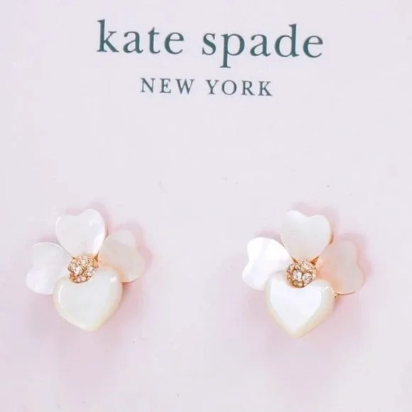 NWOT NWT Kate Spade Precious Pansy Pearl Flower Stud Earrings Rose Gold - Picture 2 of 4
